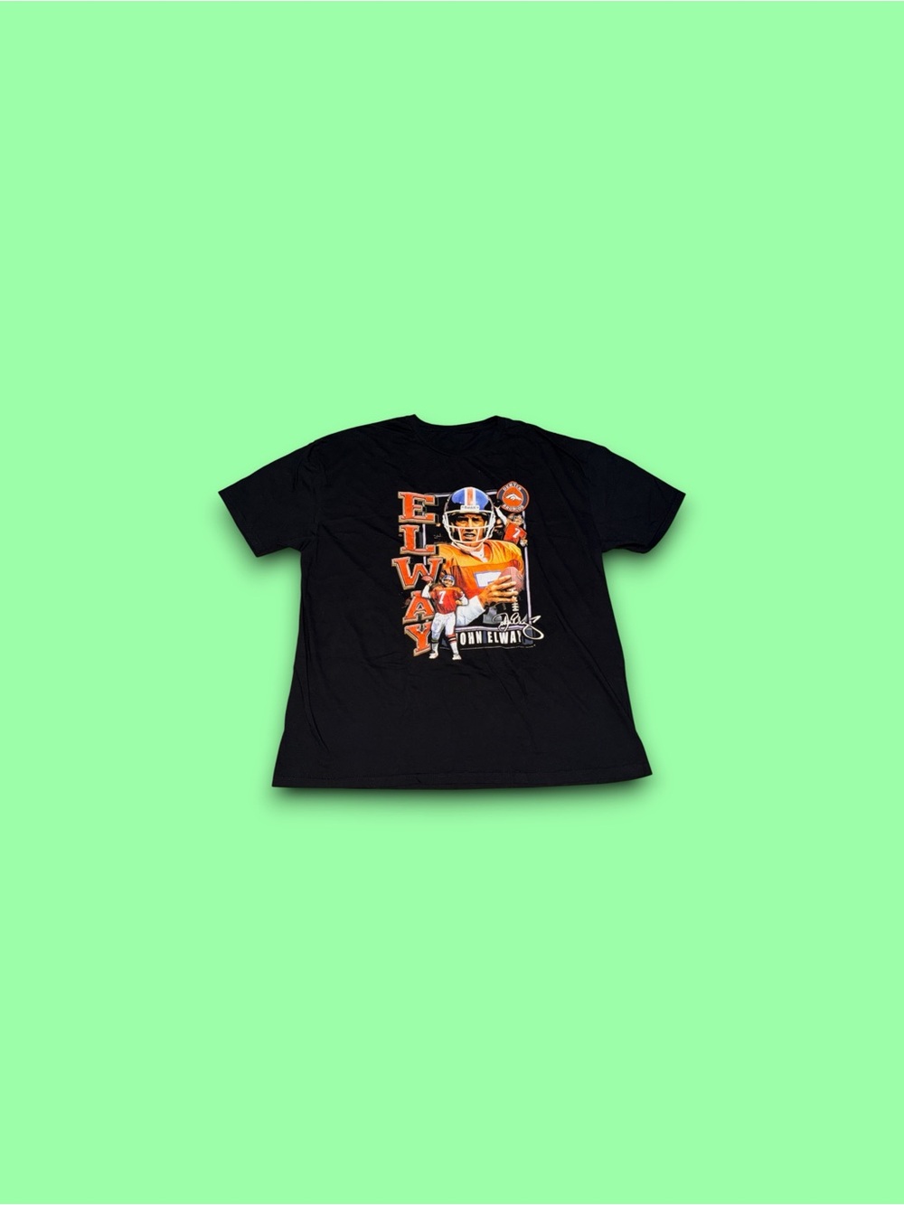 Vintage Denver Broncos John Elway NFL player graphic t-shirt black mens 2XL